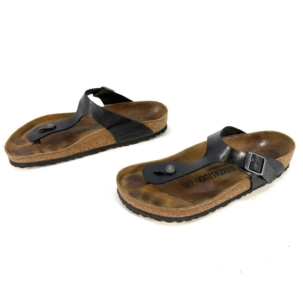 Birkenstock Women's Gizeh Thong Sandal Black Oiled Leather Comfort Size 39 EU 8